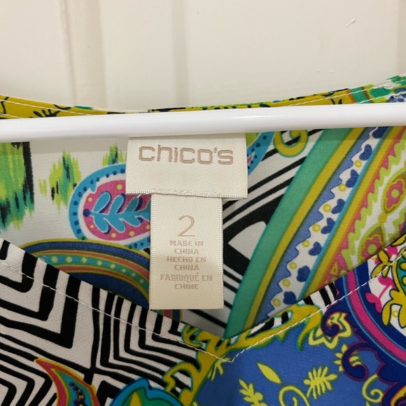 Chicos NWOT V Neck Cold Shoulder Paisley Oversized Fringe Top - Picture 6 of 9